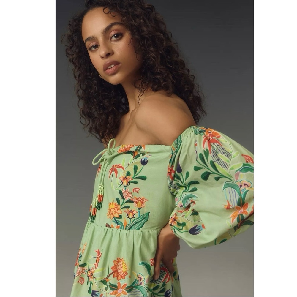 NWT Farm Rio x Anthropologie Off The Shoulder Tiered Floral Midi Dress - Picture 2 of 9